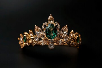 Fototapeta premium Gold and Emerald Tiara for Royal Wedding, Luxury Headdress