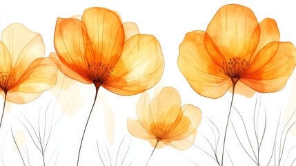 Fototapeta premium Gentle Yellow Watercolor Floral Pattern, Simple Floral Background, Delicate Floral Design