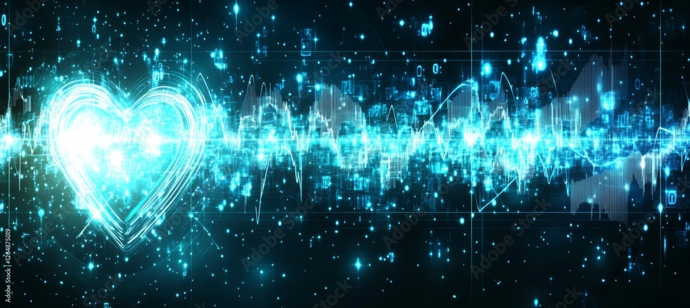 Aufkleber abstract light trail in heart shaped, glowing data visualization with modern technology background