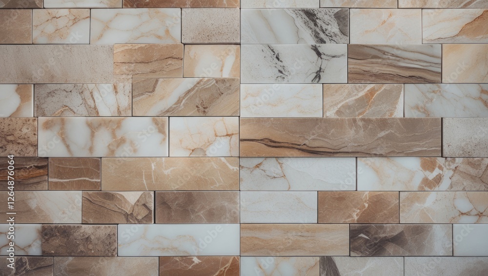 Aufkleber textured wall made of rectangular marble and stone tiles in neutral tones of beige and brown with so