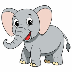 elephant, animal, cartoon, mammal, vector, illustration, baby, fun, wild, safari, character, wildlife, cute, nature, zoo, drawing, art, funny, pink, jungle, animals, gray, clipart, big, smiling