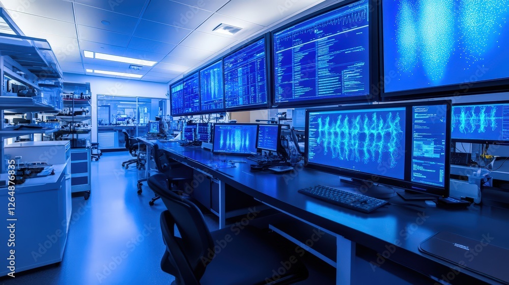 Poster a laboratory filled with cutting-edge scientific equipment, where researchers use ai algorithms and 