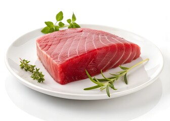 Fototapeta premium fresh tuna steak isolated on white background
