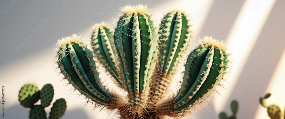 Poster cactus plant with multiple green arm-like structures and spines in natural light with soft shadows a