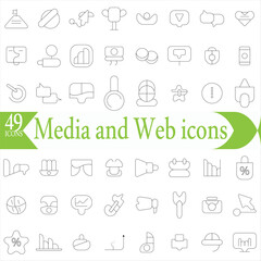 Set of Media and Web icons in line style. Data analytics, Digital marketing, Management, Message, Phone. Vector illustration