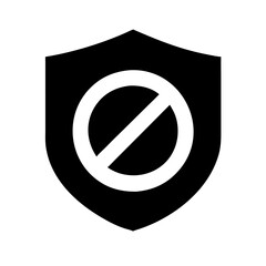 Shield icon featuring a prohibition symbol for security and restriction on a transparent background
