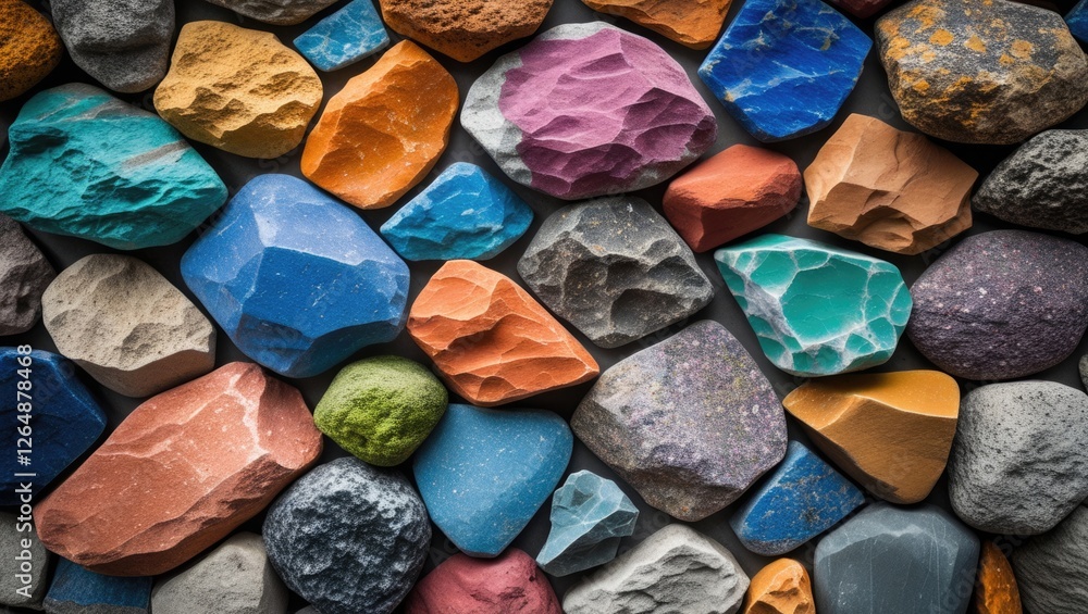 Poster colorful textured stones arranged in a pattern for background use with diverse shades and hues copy 