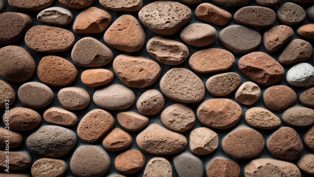 Poster textured background of assorted naturally polished pebbles in various earth tones with copy space fo