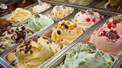 Fototapeta premium classic italian gourmet gelato gelatto ice cream display in shop