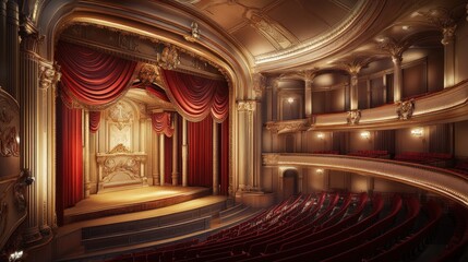 Obraz premium A grand opera house with Baroque architecture, featuring grand columns, detailed facades, and opulent interiors.