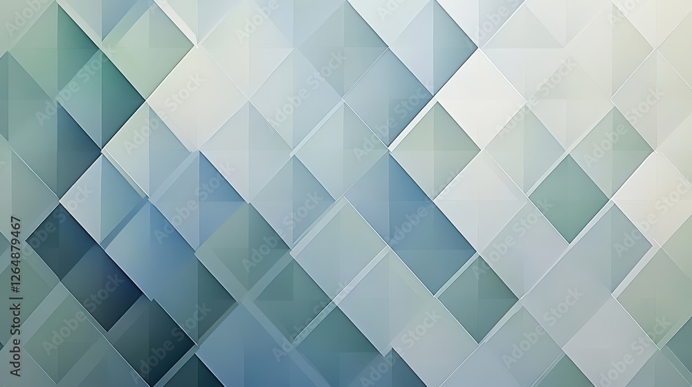 Poster a layered diamond pattern with varying sizes and subtle gradient effects in soft blues and greens, o