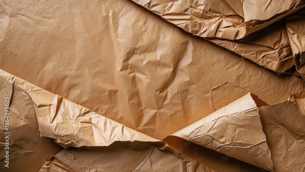 Poster brown crumpled paper texture background with creases and folds suitable for various design applicati