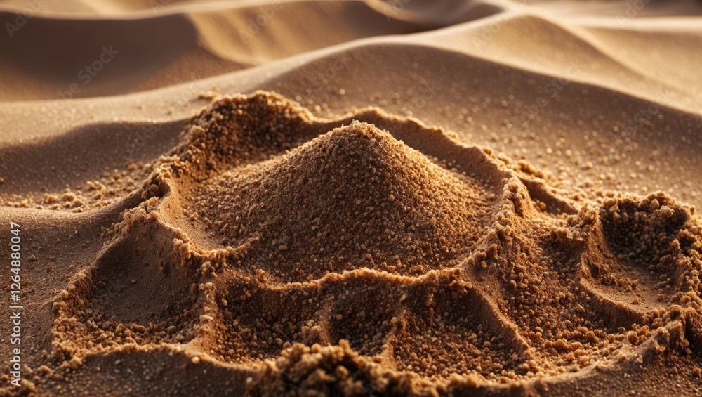 Poster sand dune formation with textured layers in warm golden light showcasing intricate patterns of fine 