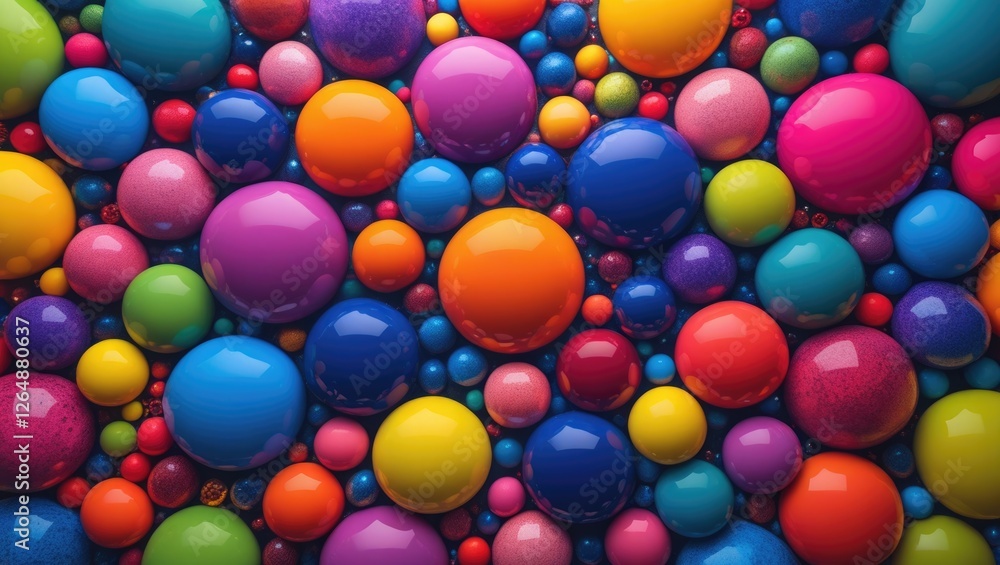 Poster colorful assortment of glossy balls in various sizes and vibrant hues on textured background suitabl