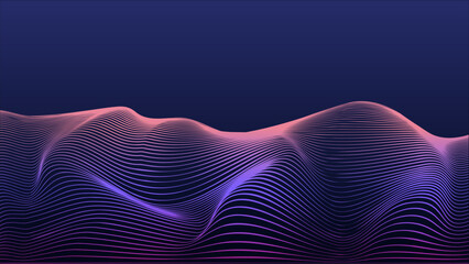 Dark background with luminous waves and sleek flowing lines as a design element. Vector illustration
