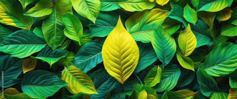 Poster vibrant close-up of assorted green and yellow foliage creating a lush natural background with ample 