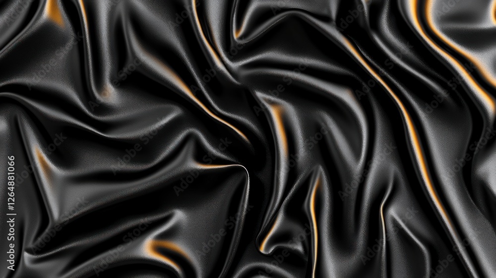 Aufkleber smooth and glossy black fabric texture with subtle orange highlights and unique drapery patterns