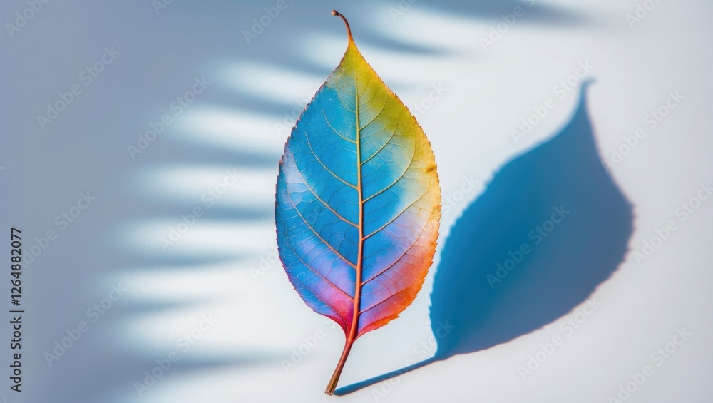 Poster colorful leaf casting shadow on textured background with copy space for text