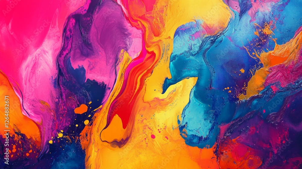 Poster vibrant abstract art showcasing a blend of bold colors and dynamic patterns in a captivating display