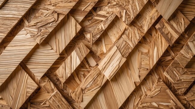 Natural textured wooden background with geometric patterns and layers of oriented strand board, ideal for various design applications