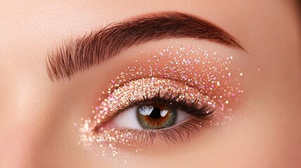 Obraz premium Eyebrow fashion trend modern concept. Mesmerizing Brushed Up Eyebrows Adorned with Tiny Shimmering Sparkles on Captivating Feminine Face