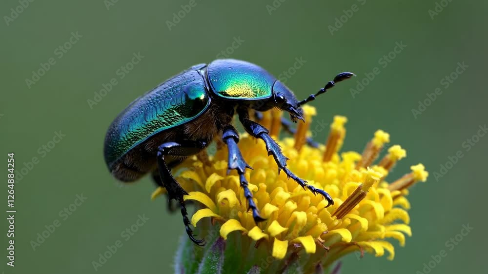 Aufkleber macro exploration of a vibrant beetle on a bright yellow flower in a natural setting