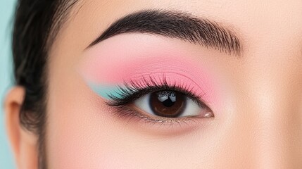 Obraz premium Eyebrow fashion trend modern concept. Whimsical Eyebrows Styled into Soft Cloud like Shape with Vibrant Makeup