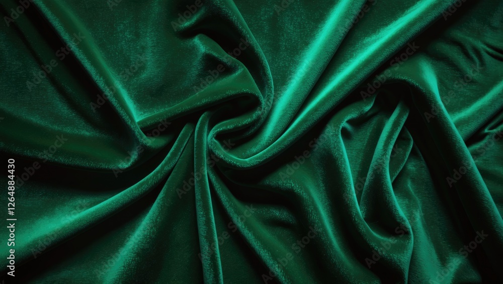 Aufkleber green velvet fabric draped in soft folds with a smooth texture and sheen ideal for various design ap