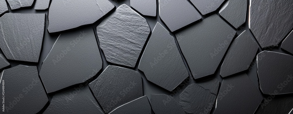 Poster smooth black slate stone pieces arranged in a unique pattern for background or textured surface use
