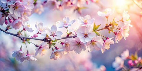 Fototapeta premium Delicate Cherry Blossoms Silhouette AI Art, Spring Floral Photography, Elegant Blossom