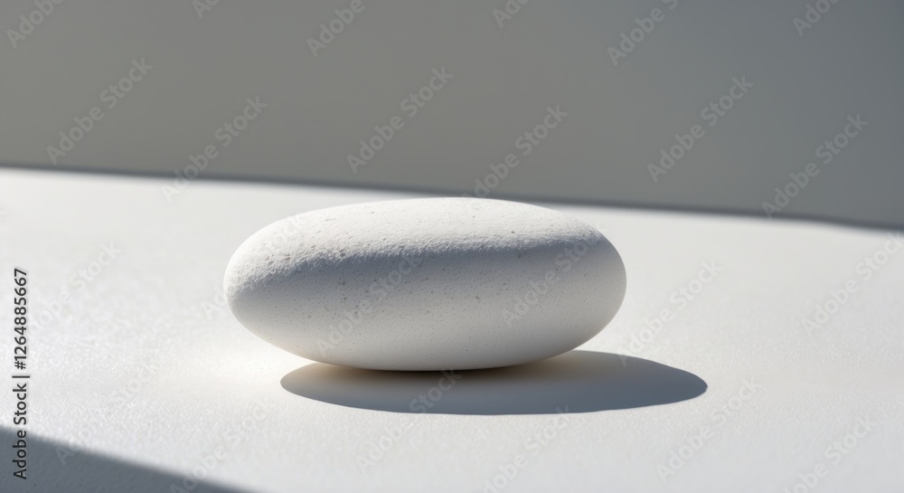 Poster minimalist white stone on a white surface with soft shadow under natural light and ample copy space 