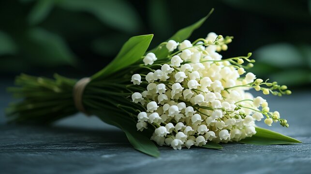 Lily of the valley bouquet, garden background, springtime, romantic gift