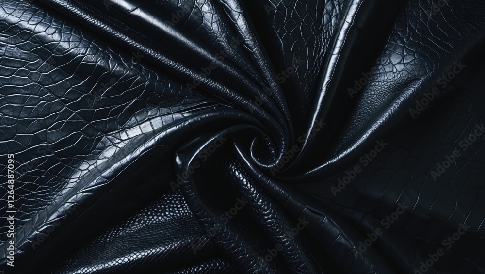 Aufkleber black textured leather with a crocodile pattern in a swirling arrangement providing ample copy space