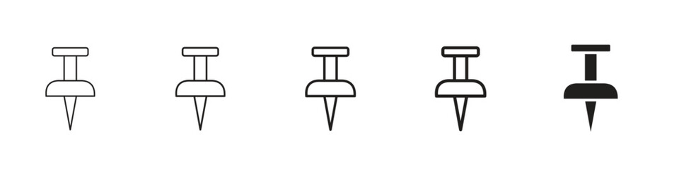 Set of 5 pixel perfect Thumbtack icon with 1 unexpanded, 1 silhouette, Thumbtack icon symbolizing pinning, notes and organization, for reminders, office and planning-related designs
