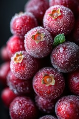 Close-up of frosted red cranberries