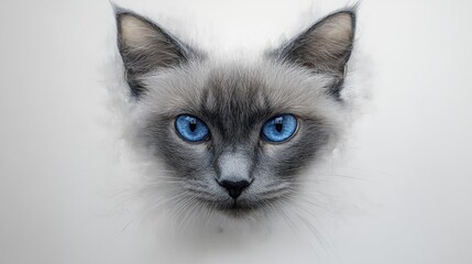Close-up of a Blue-Eyed Cat's Face with Soft Fur. Generative AI