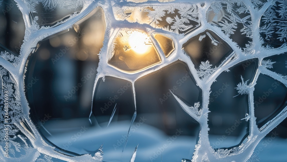 Leinwandbilder Frosted glass pattern with sunlight shining through creating abstract shapes and reflections in winter setting with copy space