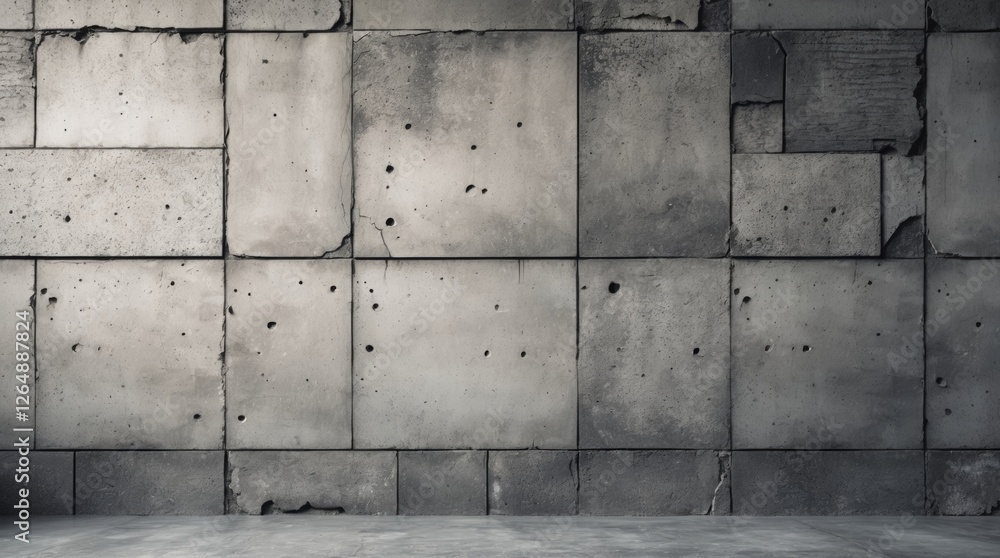 Poster Textured concrete wall with irregular patches and visible imperfections suitable for industrial backgrounds and architectural designs Copy Space