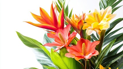 Beautiful tropical vintage plants. Floral clip art. Exotic botanical print. Isolated on white background
