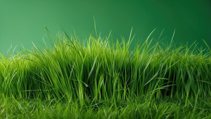 Obraz premium Close-up view of vibrant green grass with even texture on a gradient green background providing ample copy space for design elements