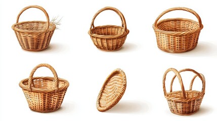 Obraz premium Wicker basket vector realistic set icon. Vector illustration basketry on white background. Isolated realistic set icon wicker basket .