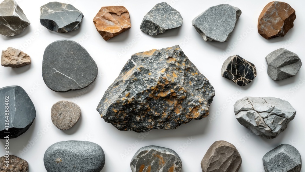 Leinwandbilder Collection of various natural stones and rocks displayed on a white background with ample Copy Space for text placement
