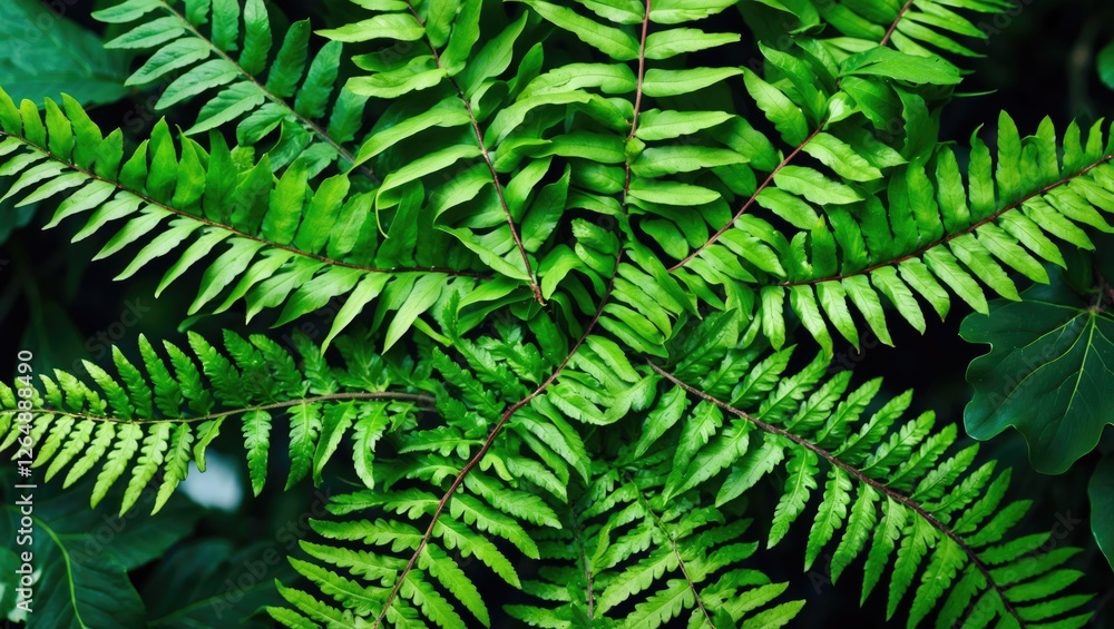 Poster lush green fern leaves with detailed textures and patterns in a natural setting ideal for botanical 
