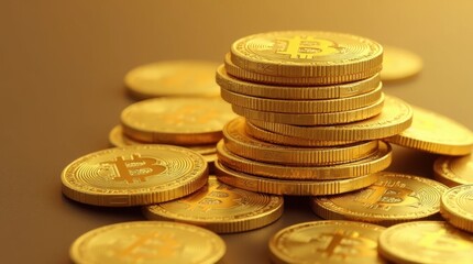 3D Rendered Stack of Gold Coins with Fine Engravings and Shine