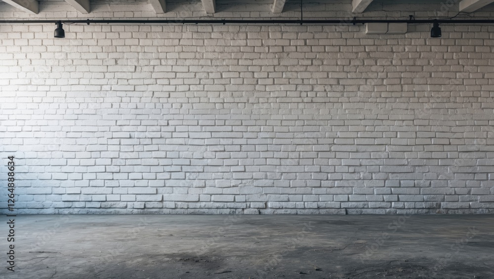 Poster white brick wall with concrete floor in an empty industrial space suitable for various applications 