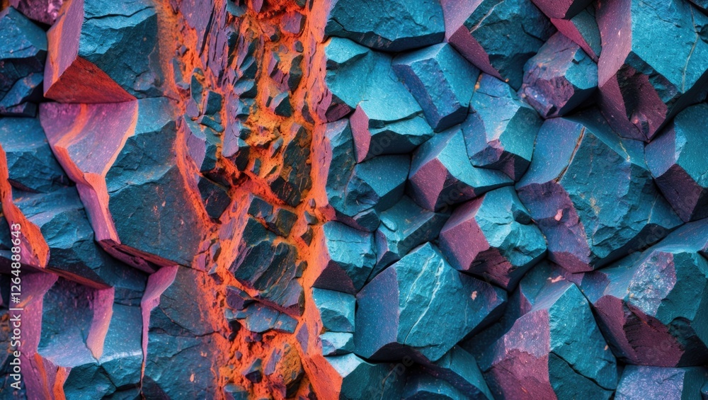 Poster colorful abstract rock surface with sharp textures and contrasting hues of blue and orange suitable 