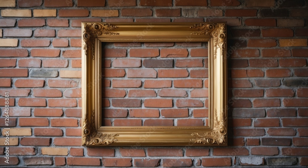 Aufkleber empty ornate gold picture frame on a rustic brick wall with texture and depth suitable for creative 