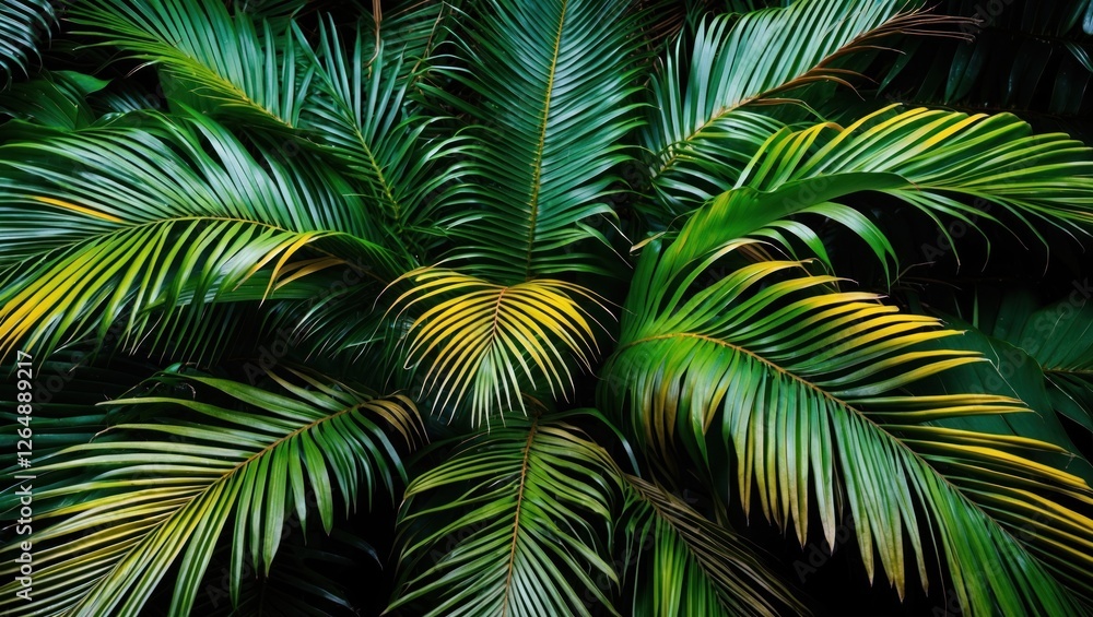 Aufkleber lush green tropical palm leaves background with varying shades and textures suitable for nature them