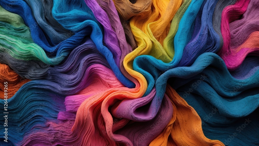 Poster Vibrant multicolored fabric texture with soft folds and waves suitable for background and design use Copy Space