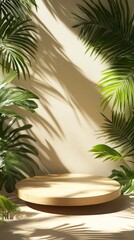Elegant Wooden Display Podium with Tropical Plants